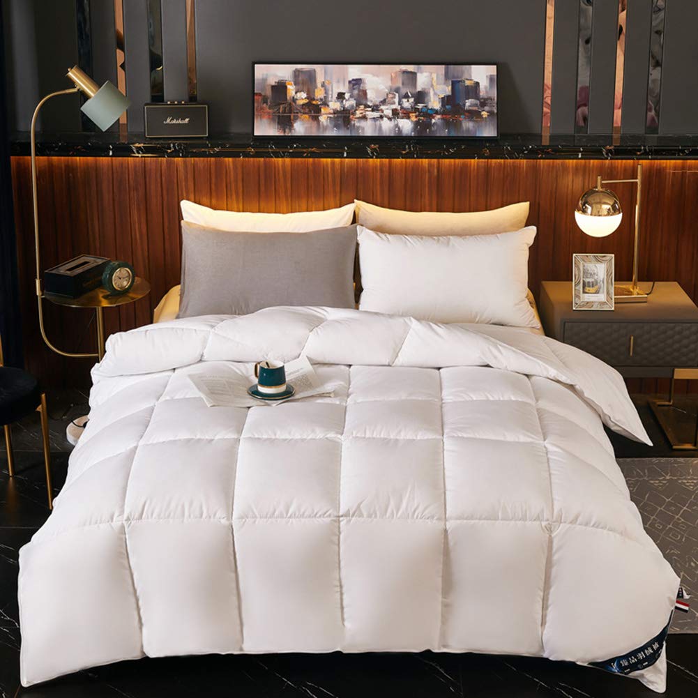 Winterbettdecke King Size Weiße Gänsedaunenbettdecke, Sommer Extra Leichte Dünne Gänsedaunenfeder Steppdecke mit Bezug aus 100% Baumwolle, 6 Schmusedecken (Weiß 200 * 230cm 4kg)