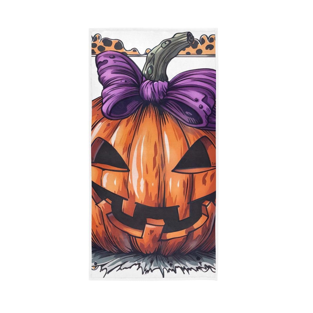 LSRCPD Halloween Pumpkin Leopard Frame Hand Towels Soft Washcloths Soft Towels 15 x 30 Inch