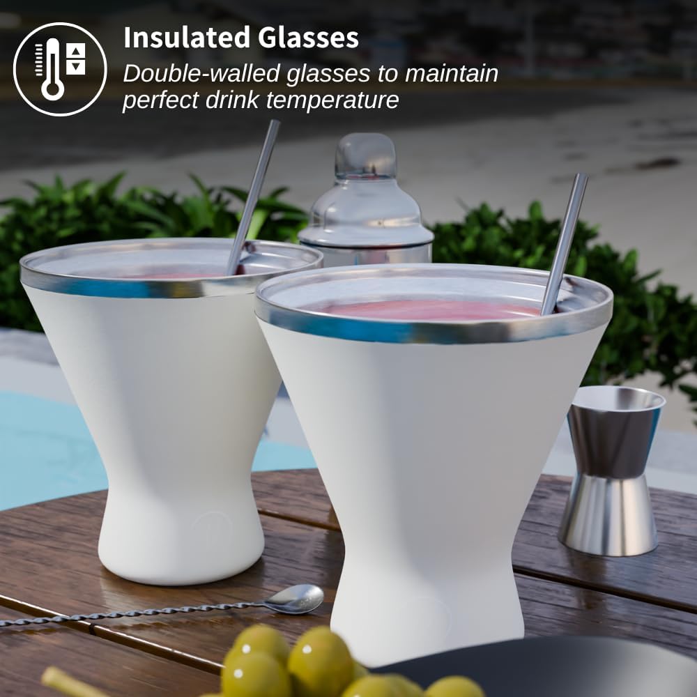 Mother’s Day Gift for Mom – Set of 2 Cream, Stainless Steel Martini Glasses, Unbreakable Metal Cocktail Glass Set, Unique Gift for Women Wife, 10oz