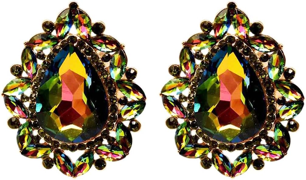 Rosemarie & Jubalee Women's Statement Vintage Style Dramatic Teardrop Crystal Clip On Earrings, 1.68"
