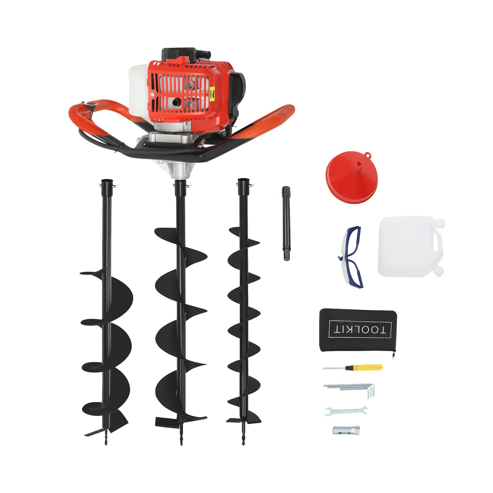 Levkitch 2.3Hp - 4"6" 8" Drill Bits 2.3Hp ‎Petrol Auger, Heavy Duty Fence Post Hole Diggers Kit, With 3 Drill Bits Diameter 4"6" 8" Earth Augers, Fence Posts Borer Drilling Machine