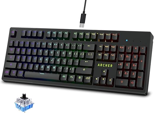 Archer Tech Lab Astra M200 Mechanical Gaming Keyboard, 104 Outemu Blue Keys, Anti Scratch Keys, 21 RGB Modes, All Ghosting Keys, Anti Skid Base for…