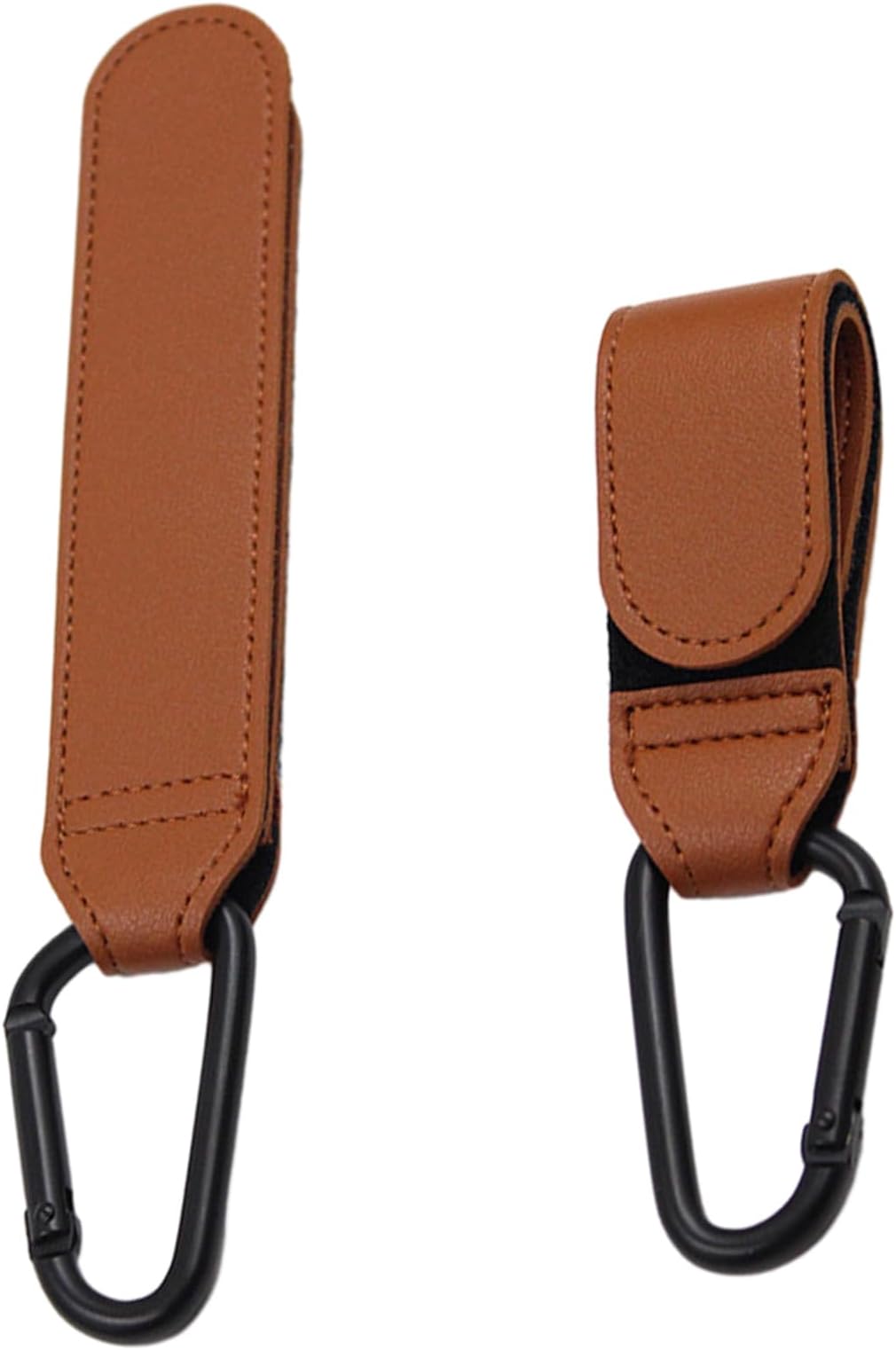2Pcs Pram Hook Clips,Leather Buggy Clips, Baby Universal Buggy Clips Stroller Hooks, Baby Stroller Hooks for Shopping Bag, Pushchair, Backpack, (Brown)