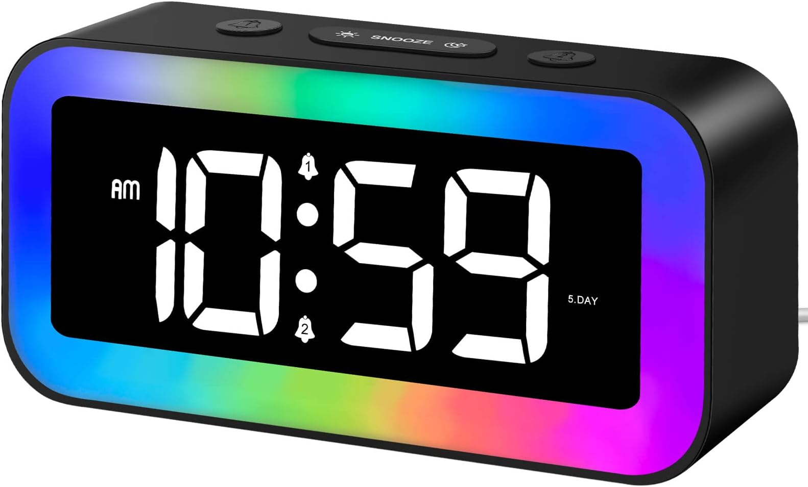 MOSUO Children's Digital Morning Alarm Clock with Night Light 7 Colours LED Digital Clock with 2 Alarm Modes Adjustable Brightness Snooze Voice Control 12/24 Hours USB Port