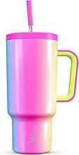 Meoky 40oz Tumbler with Handle, Leak-Proof Lid and Straw, Insulated Coffee Mug Stainless Steel Travel Mug, Keeps Cold for 34 Hours or Hot for 10 Hours (Carnival)
