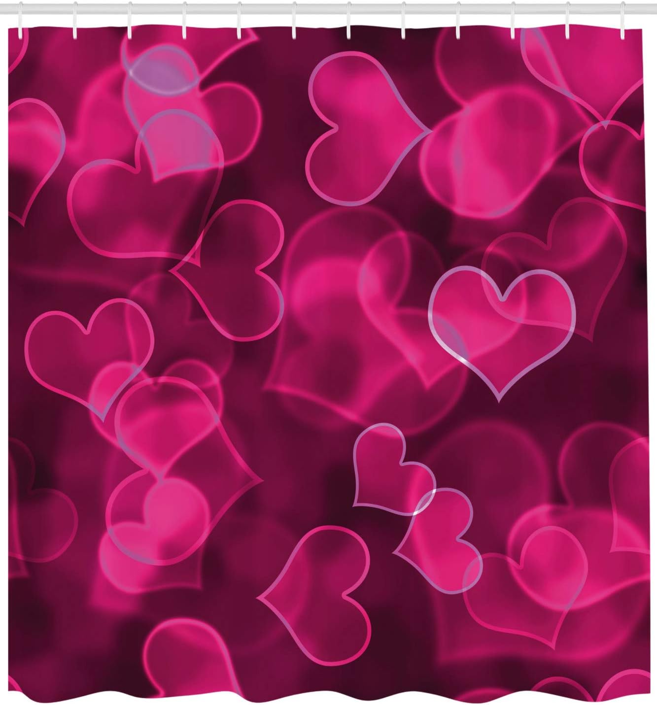 ABAKUHAUS Hot Pink Shower Curtain, Heart Shapes on Blurry Background Romantic Valentine's Day Design - Image 3