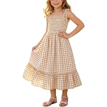 Girls Plaid Dress Gingham Sleeveless Dresses Smocked Flowy Cami Dress Tied Strap Ruffled Hem Summer Sundress