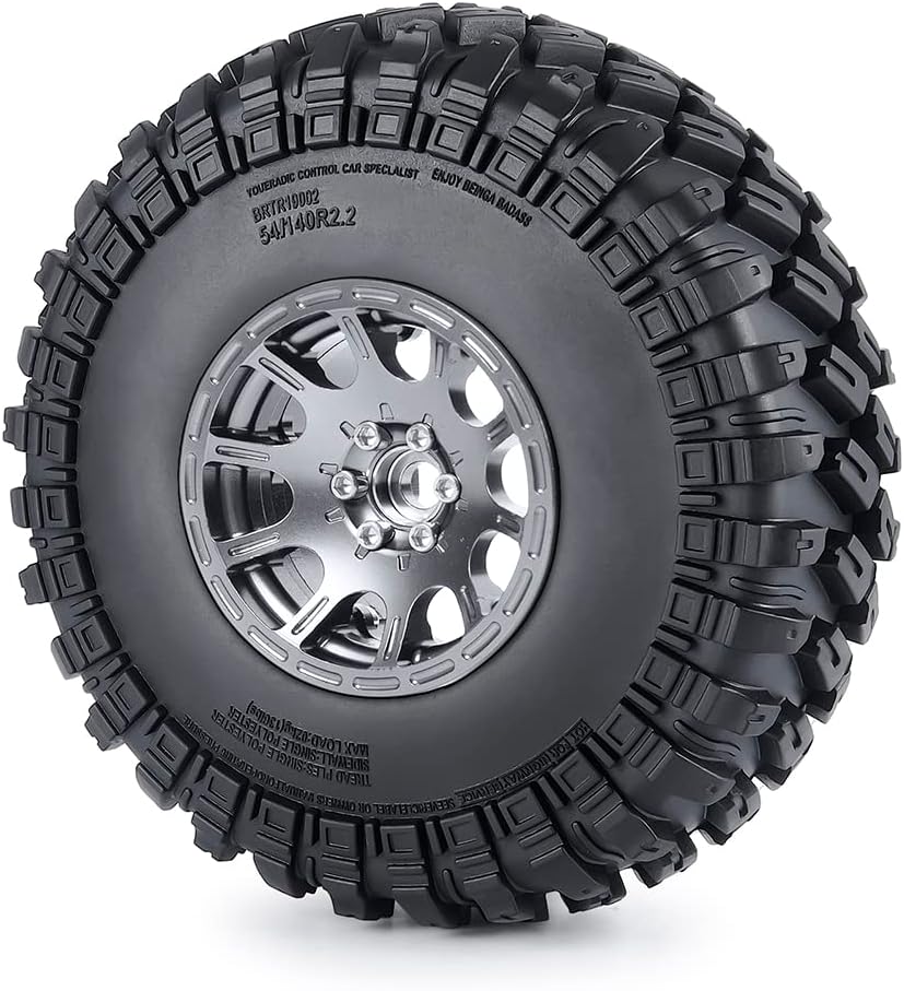 2.2''Beadlock Wheels and Tires for 1/10 RC Wraith TRX-4 Axial SCX10 90046 90048 Redcat D90 CC01 rock crawlers(Titanium)