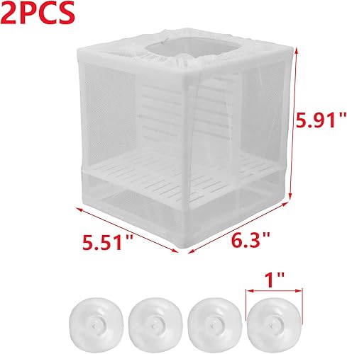 Miniatura 2 de MY MIRONEY 2 unidades de 6.3 x 5.51 x 5.91 pulgadas, incubadora de peces de nailon blanco, caja de malla, incubadora de peces de acuario, criador