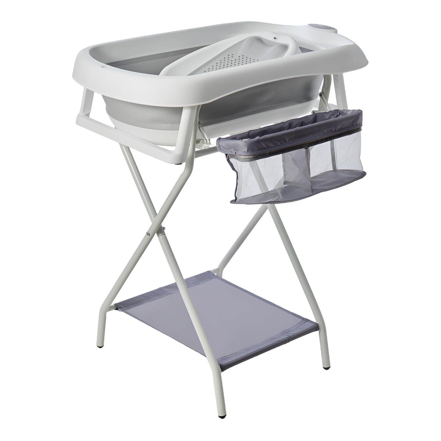 babywann mit Rahmen 80 cm - faltbare Babywanne mit Ständer - sicher für Neugeborene (Grau mit Badewannenablage)