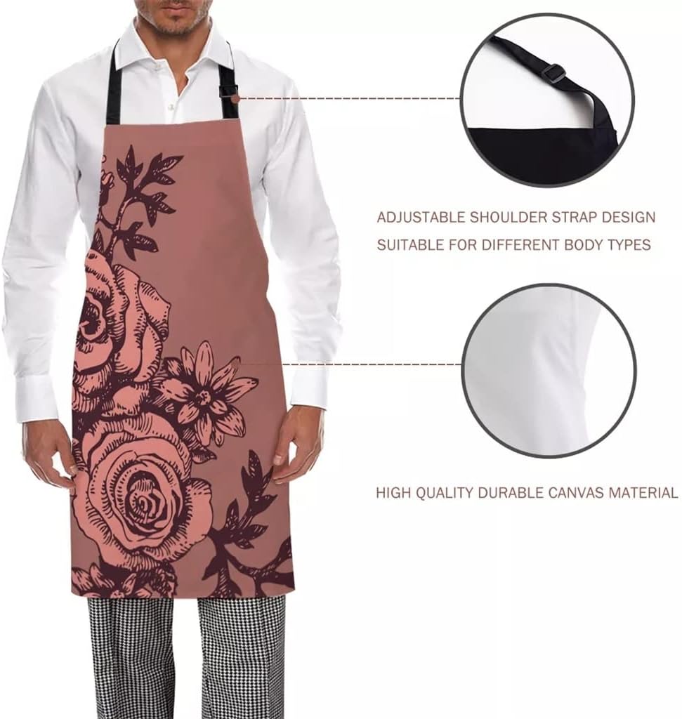 Vintage Flower Roses Aprons for Women Men Kid Cooking Baking Apron Kitchen Utility Equipment Accessories