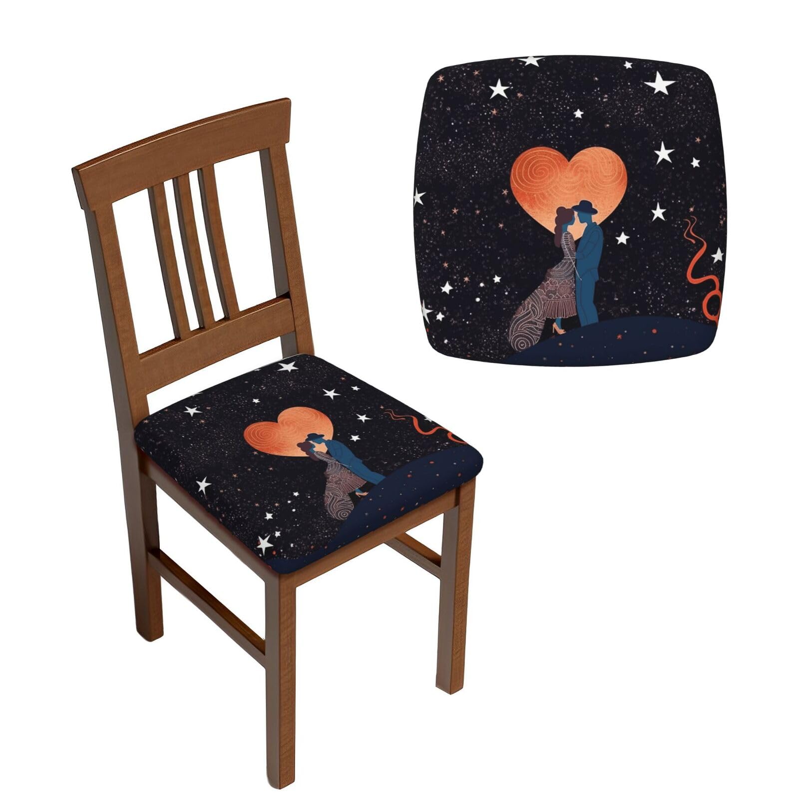 NONHAI 6PCS Dining Chair Seat Covers Set Couple at Night Stretch Removable Chairs Covers Washable Seat Cushion Slipcovers Protector for Dining Room Kitchen Chairs