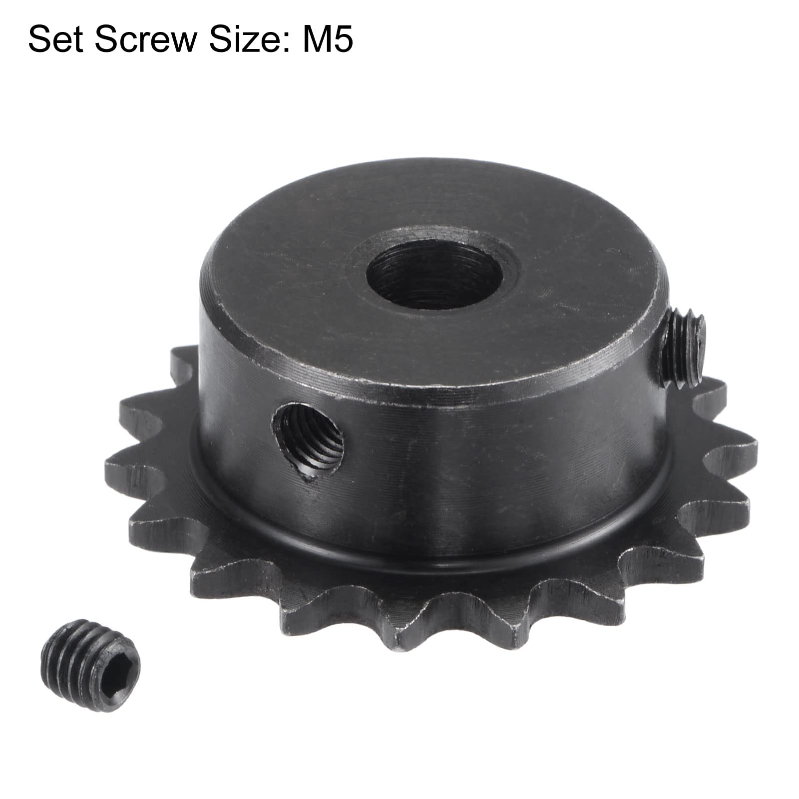 sourcing map Kettenrad mit 18 Zähnen Typ B Einsträngig 1/4" Teilung 8mm Bohrung Schwarz Oxid Kohlenstoffstahl C45 mit 2 Stellschrauben für ISO 04C