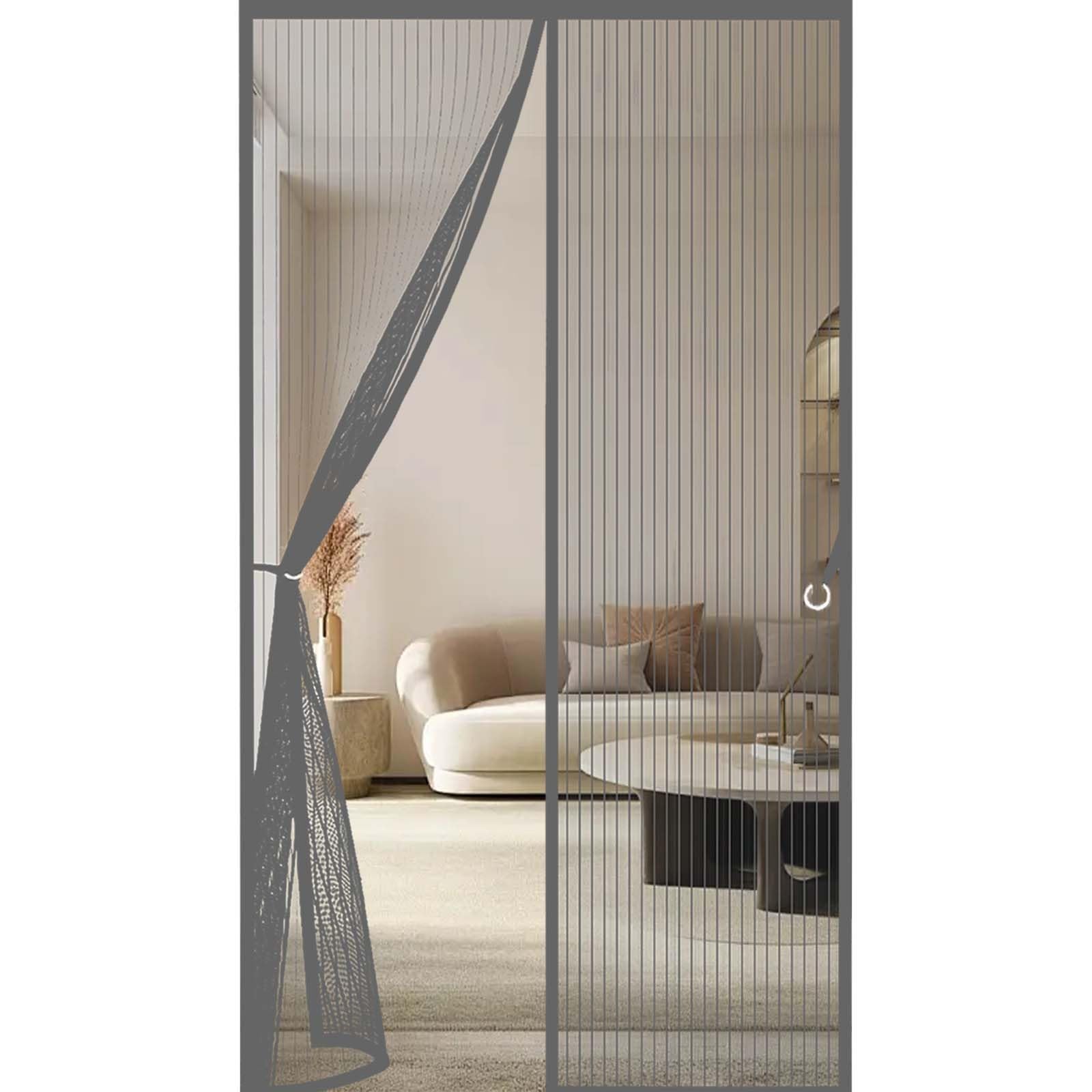 Feijdon Grey Magnetic Screen Door 118 X 225 Cm Powerful Magnets And Full Frame Magic Tape, No Drill Installation Screen Doors With Magnets Lets Fresh Air In, Hundreds Of Sizes,