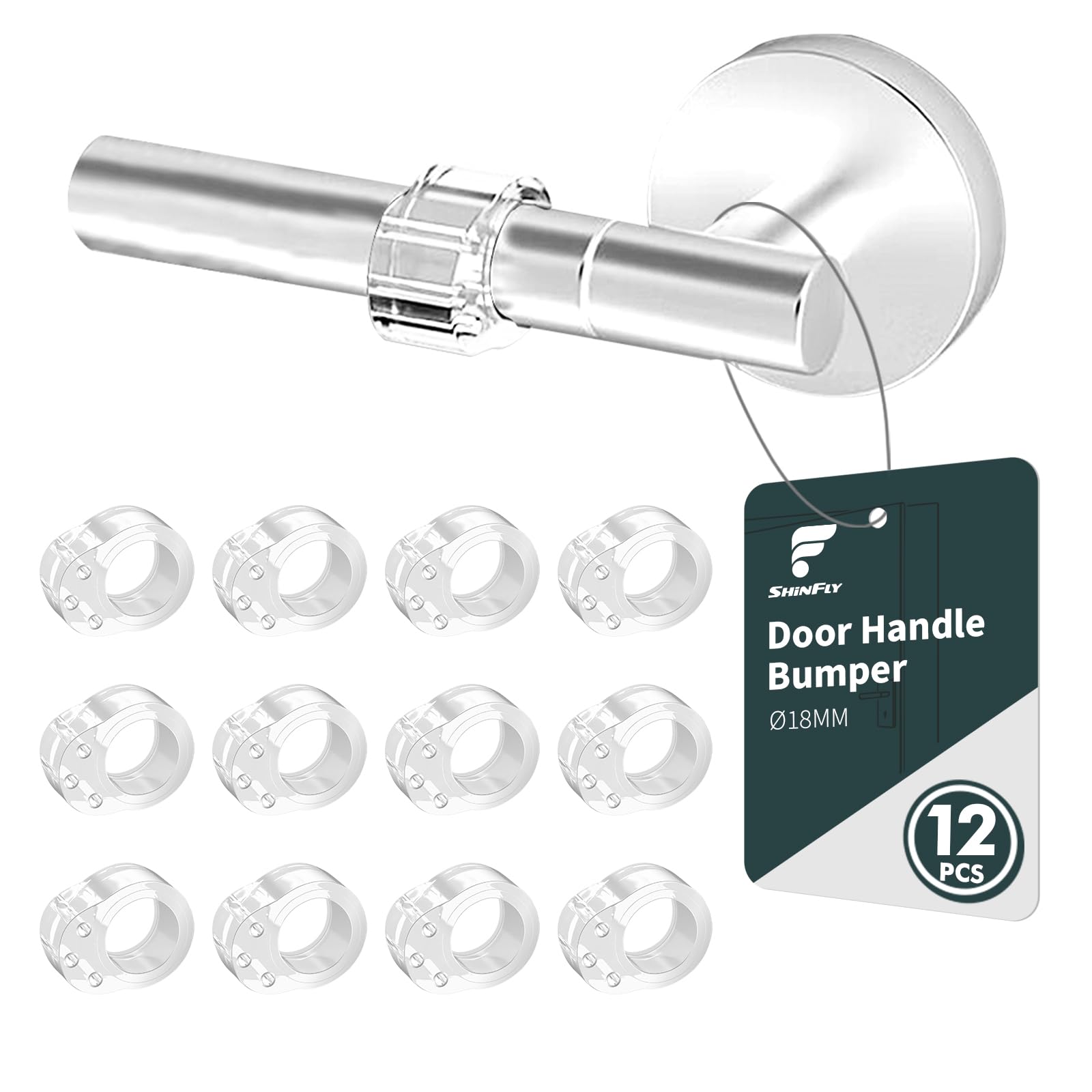 shinfly 12er Set Türstopper Klinke, Transparente PVC Türklinkenpuffer, Hochelastische Door Stopper, Wände und Türgriff Schutz, Ø18mm, Geeignet für Ø17mm-Ø20mm Türgriffe