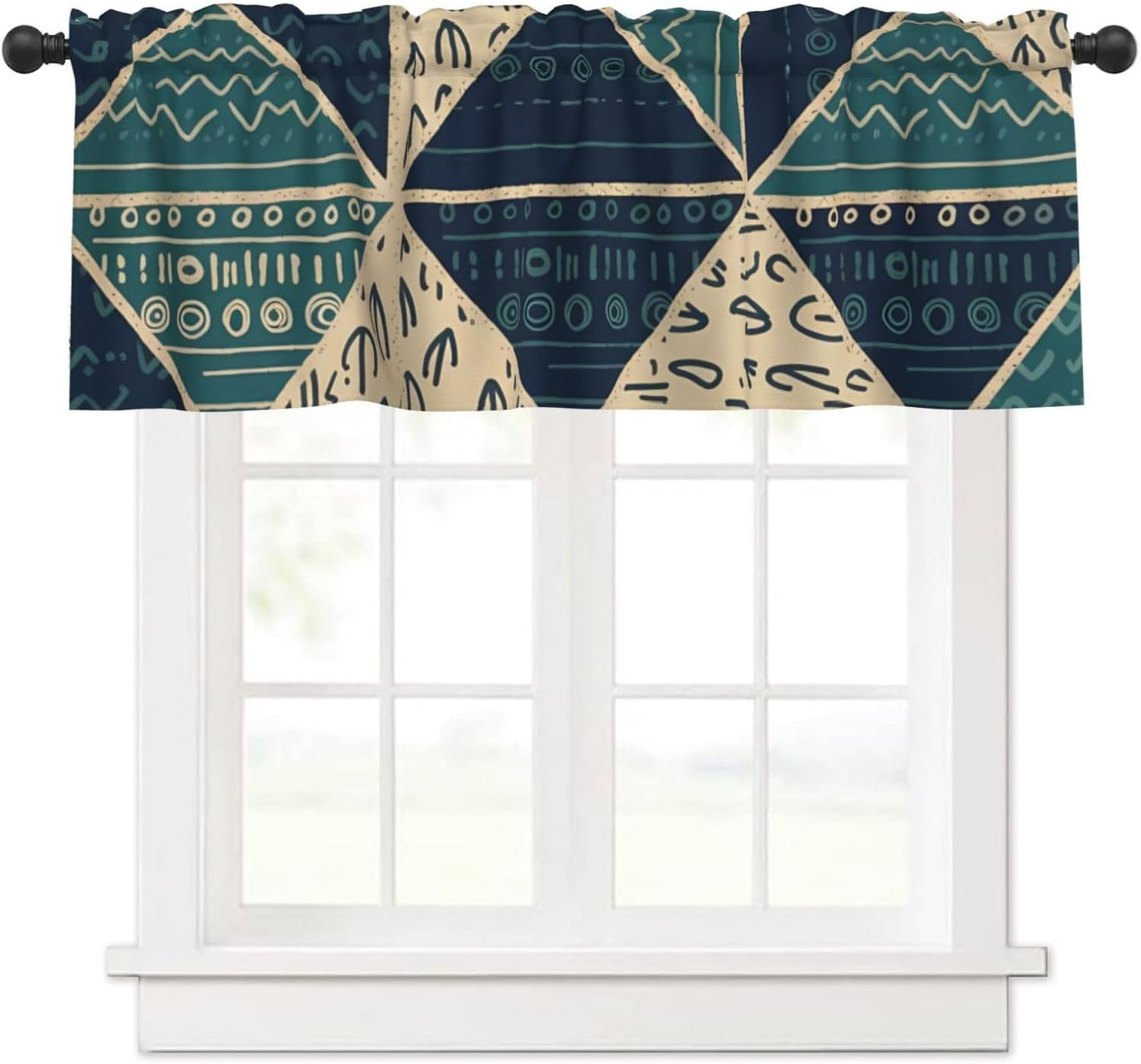 Valance for Windows Blue Yellow Flower Short Curtains Rod Pocket Window Treatment for Kitchen Living Room Bedroom Bathroom Decor 1 Panel, 54x18in