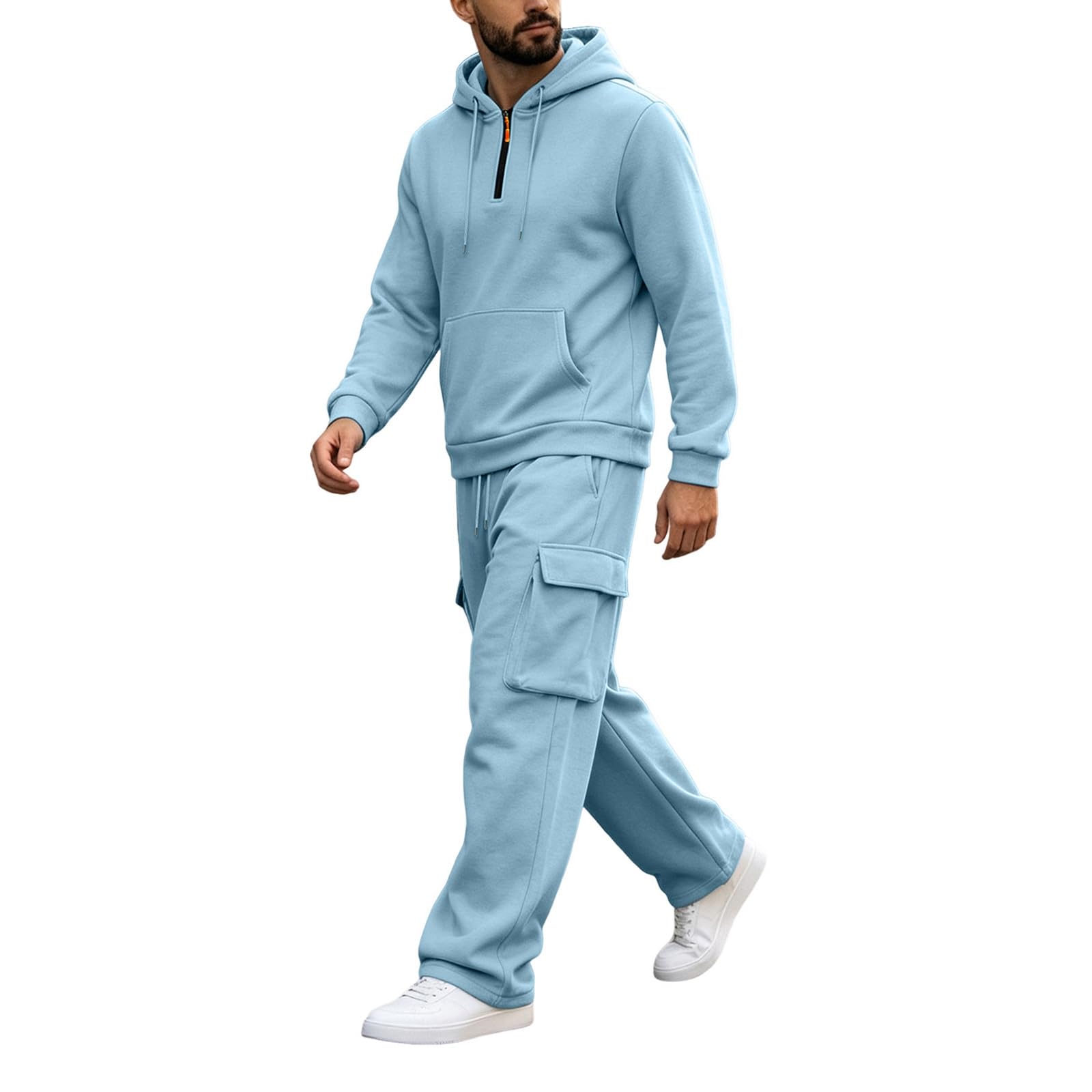 Mens Sweatsuit Fleece Hoodie Cargo pants Jogger Set 2 Piece
