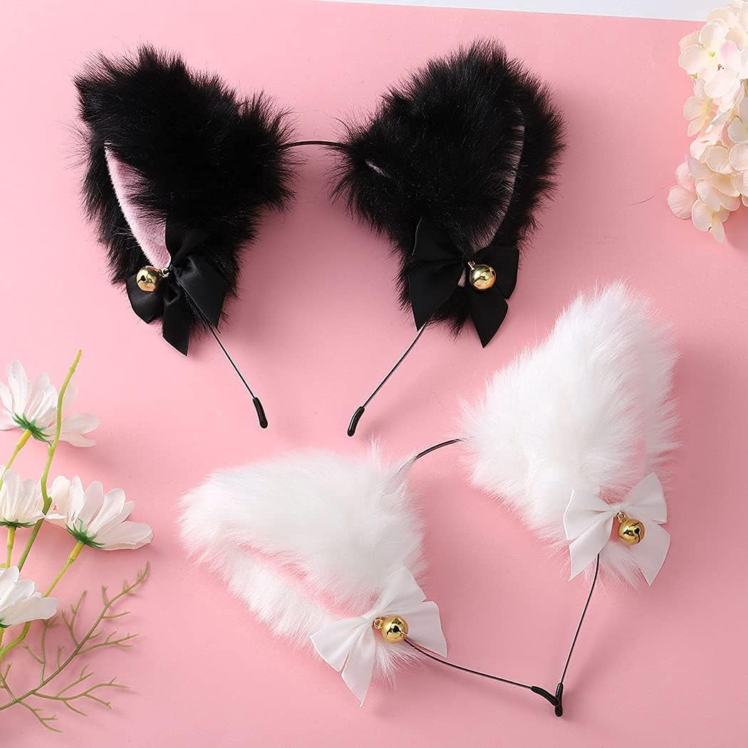 Miniatura 6 de Uranian Diadema de orejas de gato con campanas y orejas de neko para el cabello accesorio para el cabello de anime para cosplay de Halloween para