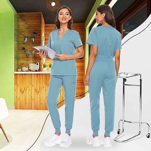 Miniatura 4 de VIAOLI Conjunto de uniformes médicos para mujer, conjunto de uniformes médicos para mujer, camiseta con cuello en V y pantalón deportivo para