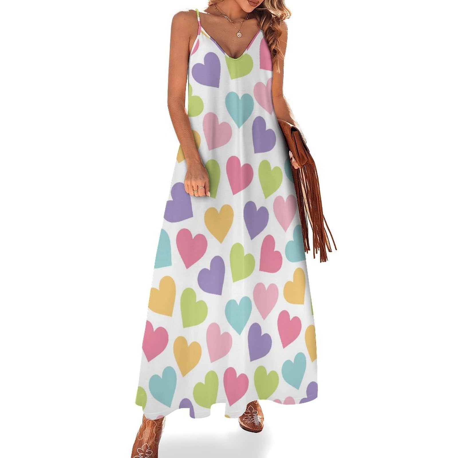 Robe maxi sans manches Couleur Amour coupe fluide pour l'été