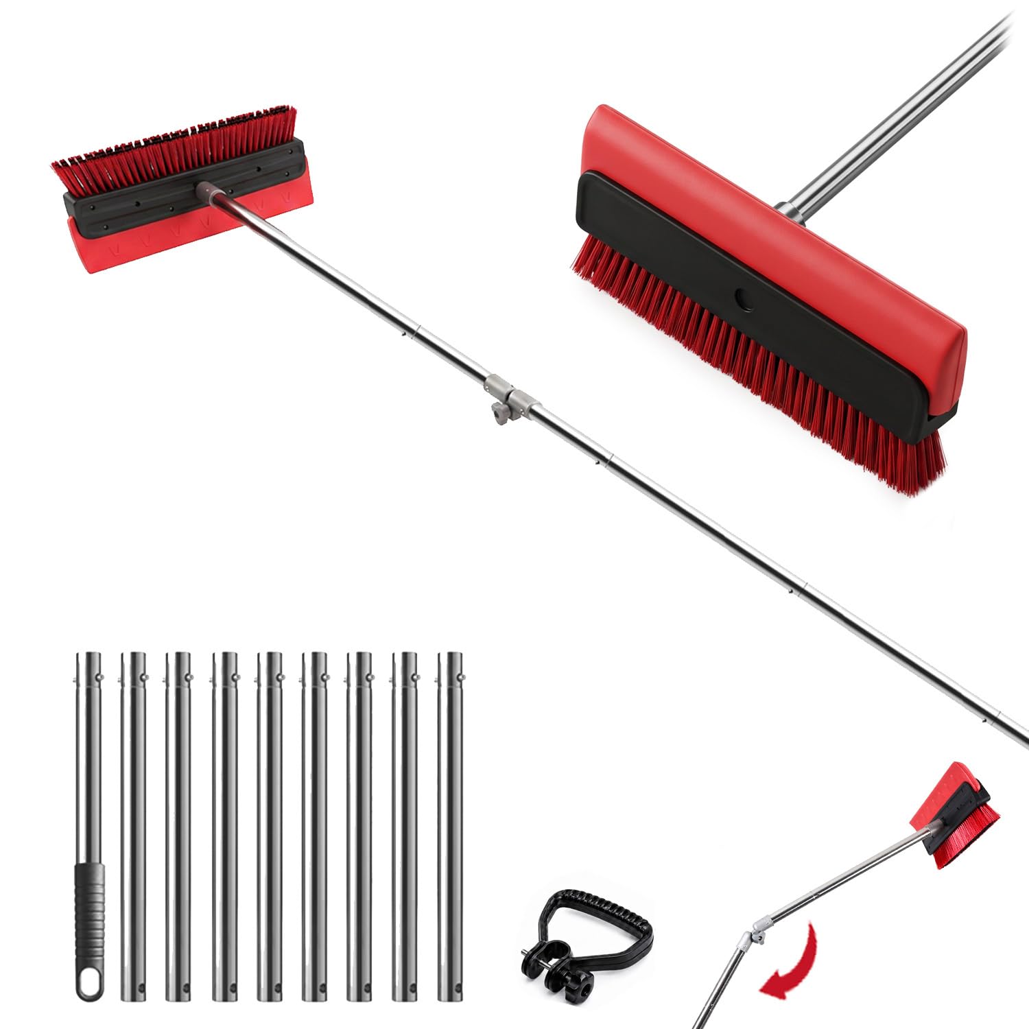 Bristle Brush & EVA Rubber Edge, 5-20FT Sectional Pole, Angle-Adjustable, Support Handle for Roof, Solar Panels, SUV & Car 2-in-1 Roof Rake for Snow Removal & Leaf Cleaning, 5-20FT Adjustable