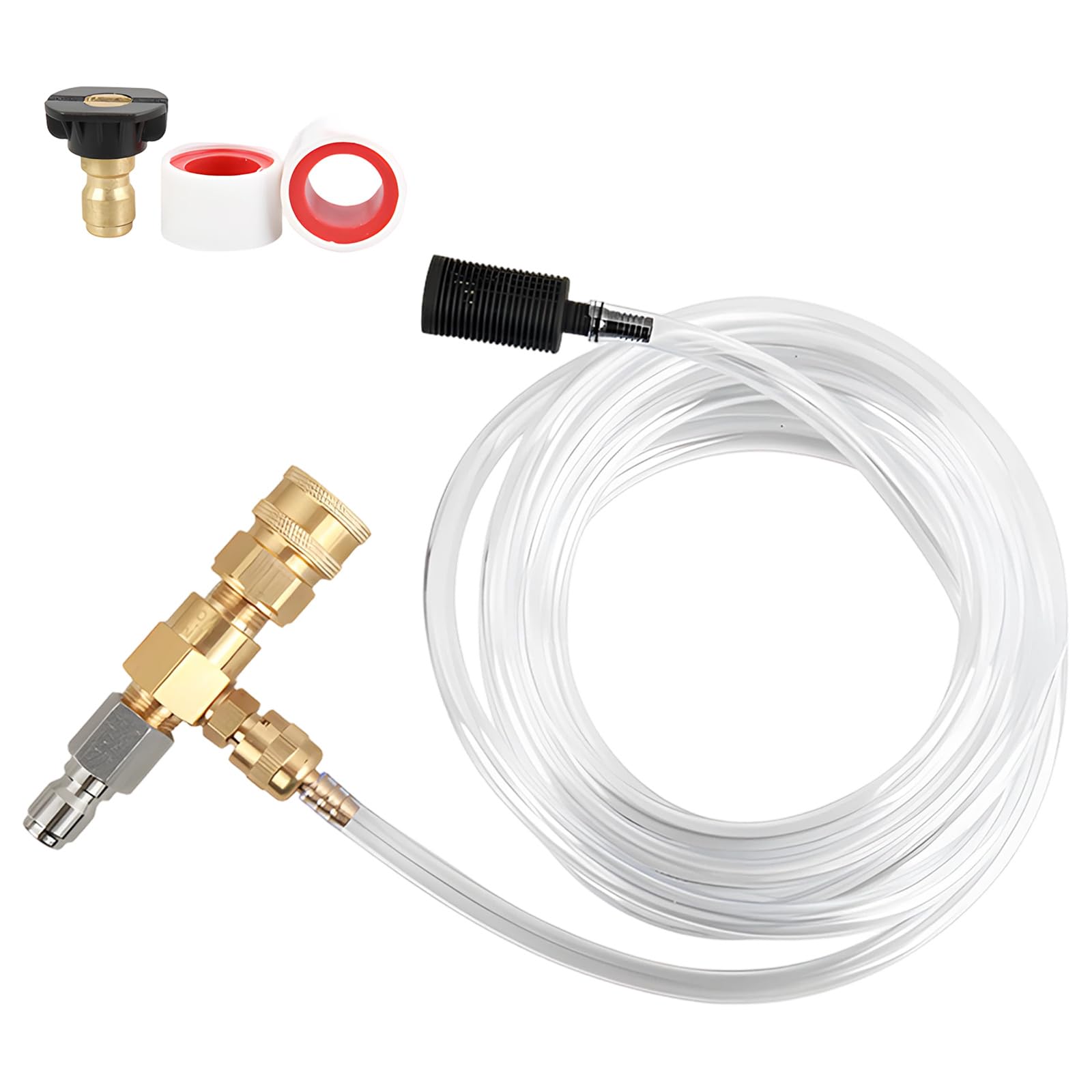 3/8 Quick Connect verstellbares Ventil Downstream Injector Kit, Hochdruckreiniger Seifenaufsatz, 4000 PSI Max, 2-5 GPM Max Durchfluss, langlebiger Messing Stahl Kunststoff für Schaumkanone Autowäsche