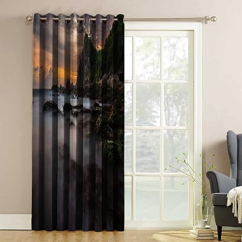 Miniatura 3 de Cortinas opacas con vista a la playa para habitaciones de costa de comedor, pesadas, 1 panel, 40 pulgadas de ancho x 47 pulgadas de alto