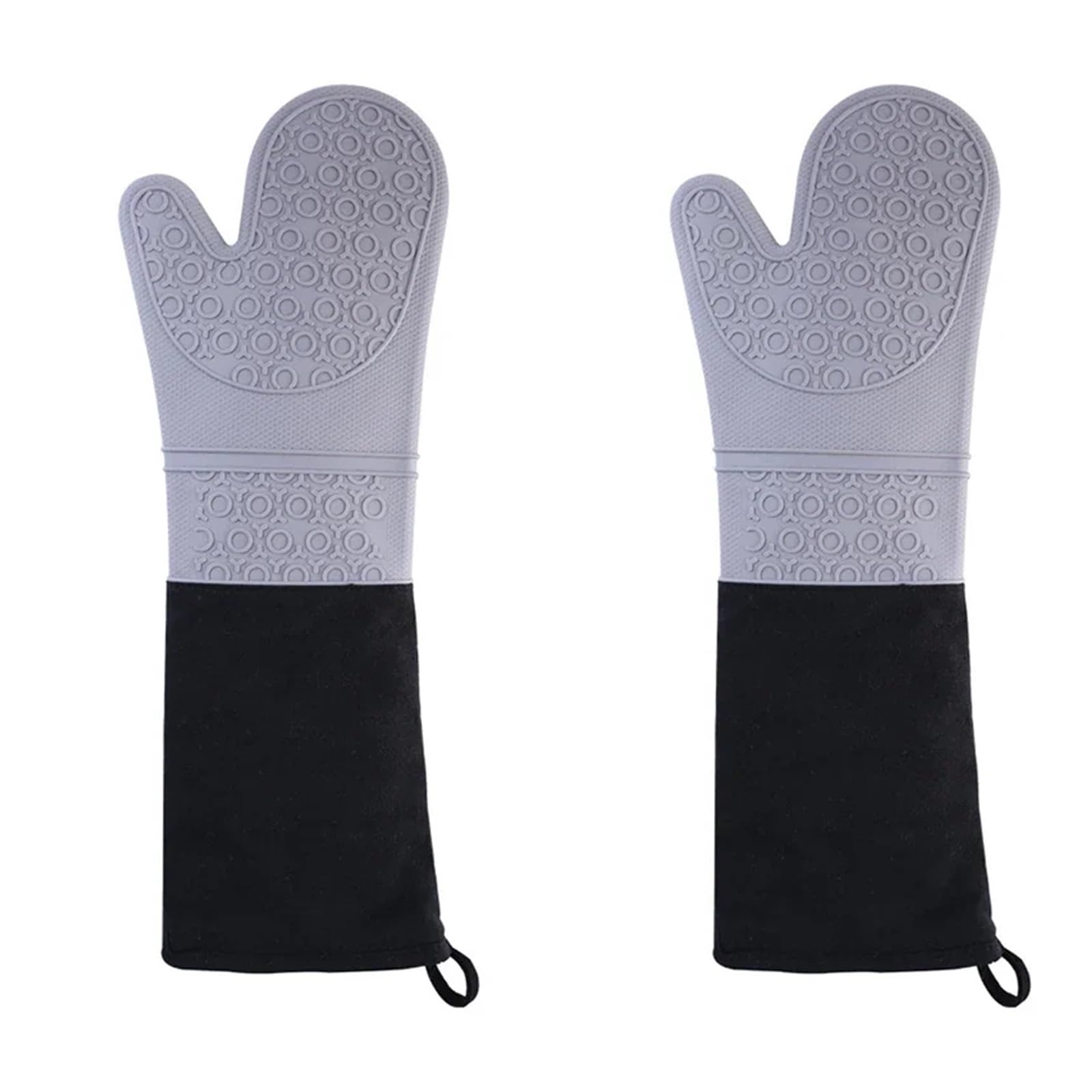 Oven Gloves Extended Silicone Gloves Oven Mitt Double Layer Heat Resistant Microwave Mitts Non-Slip Pot Holder BBQ Baking(2Pcs Grey)