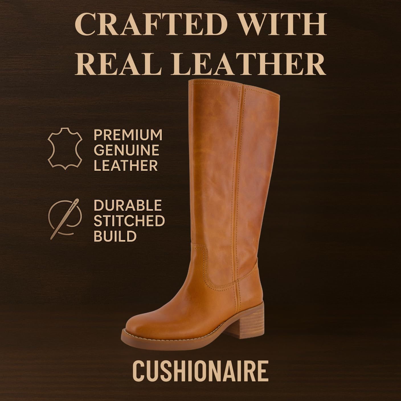CUSHIONAIRE Sawyer Genuine Leather Tall Chunky Heel Womens Boots - Pull On Casual Knee High Boots for Women - Image 5