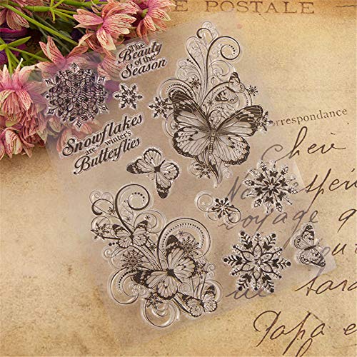 6.1 By 7.9 Inch Butterfly Flower Snowflake Silicone Stamps For Card Making And Scrapbooking Beauty Of The Season Letters Clear Rubber Stamps (T1626) #TOP3