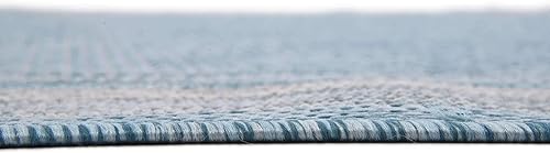 Vista 114 de Unique Loom - Colección Outdoor Border - Tapete para exteriores de borde suave - 5 pies 3 pulgadas x 8 pies, rectangular, azul/marfil azu/marfil