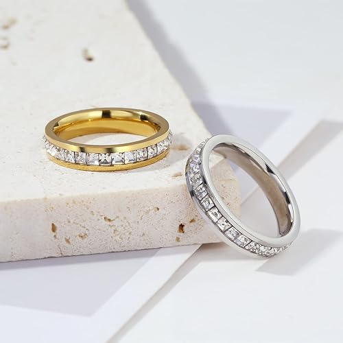 Miniatura 7 de Kyazeo Delicados anillos de circonita cúbica para mujer, chapados en oro de 18 quilates, con circonita cúbica simple, anillo de amor eterno, anillos