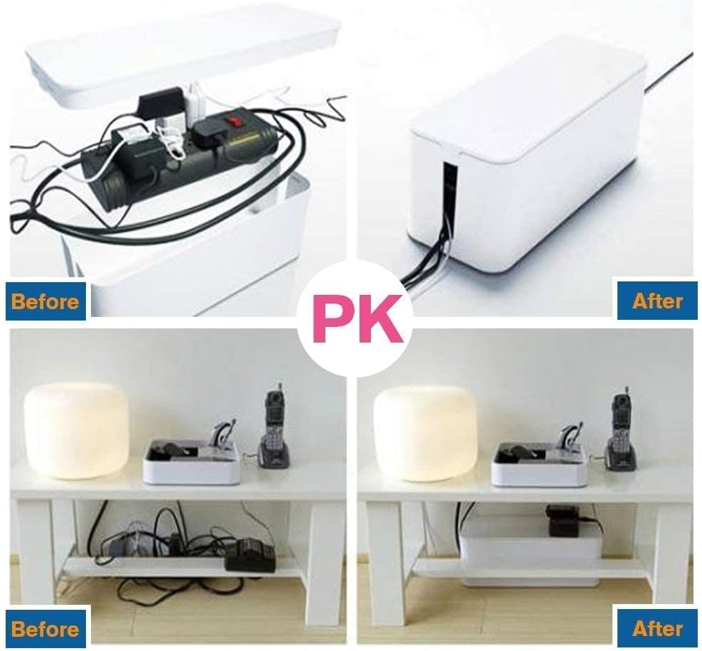 [Set of Three] Cable Management Boxes Organizer, Large Storage Wires Keeper Holder for Desk, TV, Computer, USB Hub, System to Cover and Hide & Power Strips & Cords (Ice White)