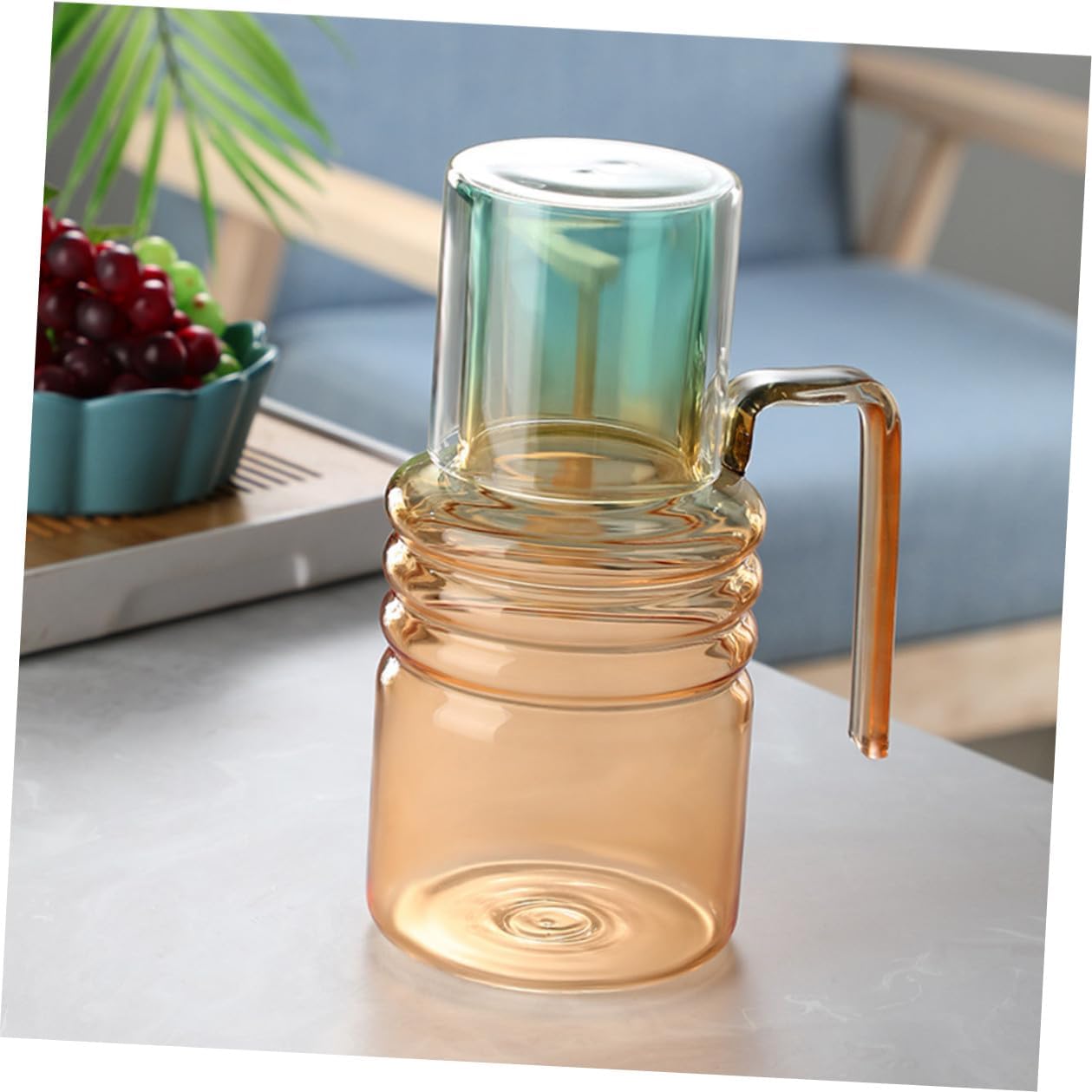 Sosoport Clear Glass Water Carafe Set with Heat-resistant Pitcher and Cup for Home Use Cold Water Dispenser Suitable for Juice Tea Milk Party and Restaurant