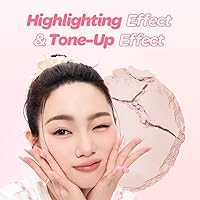 Vista 4 de I'M MEME Compact - Tone-up Pact Polvo de ajuste presionado coreano para efecto de desenfoque rosa, con calamina, base de maquillaje en polvo