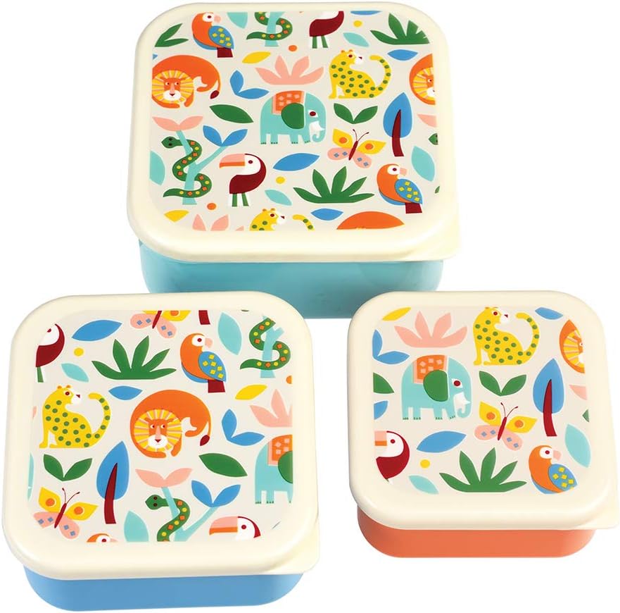 Rex London Children's Reusable BPA Free Snack Boxes (Set of 3) - Wild Wonders