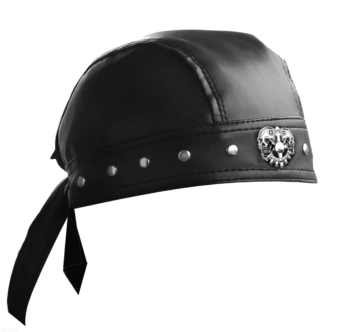 ASDICOXB Cycling Bandana Doo Rags Adjustable Skull Cap Motorcycle Biker Leather Cap Black