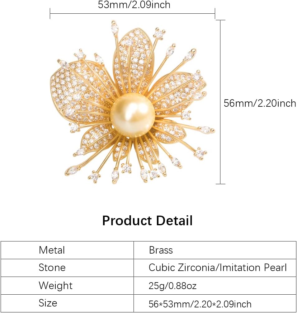 Brooches for Women, Cubic Zirconias Brooch Pins Elegant Fashionable Bouquet Pins Broach Jewelry for Wedding Party Birthday Banquet