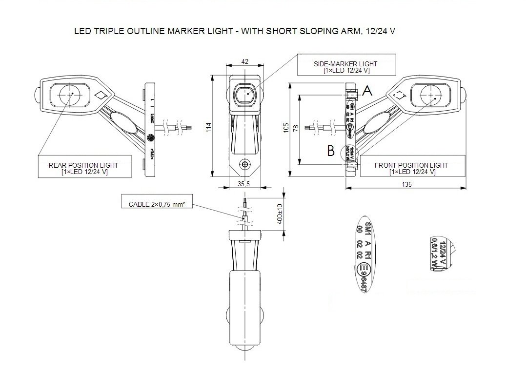 2 x LED Gummi Begrenzungsleuchte Seitenleuchte 12V 24V mit E-Prüfzeichen Positionsleuchte Auto LKW PKW KFZ Lampe Leuchte Licht Weiß Rot Orange