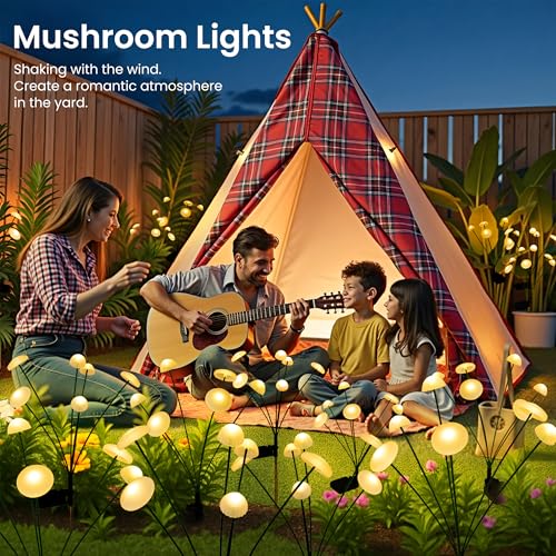 SUNCKET Solar Garden Lights, 2pack Solar Fairy Lights for Outside, Swaying Mushroom Lights Outdoor Decorative, Waterproof Light Decor for Yard,Lawn,Patio,Pathway Decoration(Warm White) by SUNCKET - Image 7