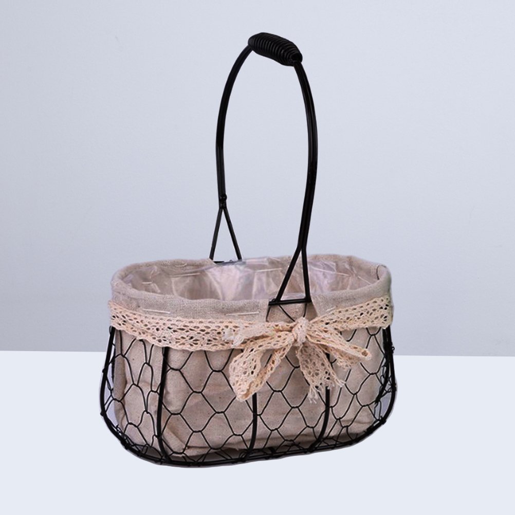 Yardwe Wedding Girl Basket Rustic Iron Basket Wedding Party Decorations Supplies (Dark Brown L)