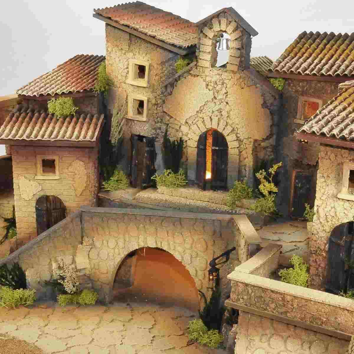 Presepe con Chiesa Adatto x statuine cm 8/6