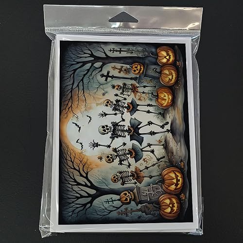 Miniatura 3 de Caroline's Treasures DAC2235GCA7P - Tarjetas de felicitación y sobres de Halloween espeluznantes de esqueleto bailarín, paquete de 8 tarjetas en