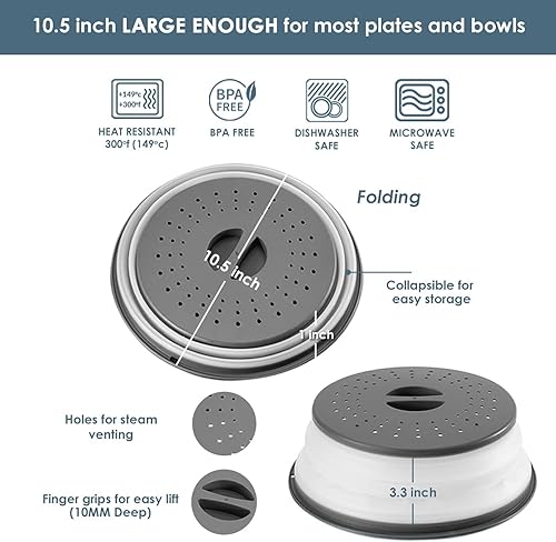 Miniatura 3 de Cubierta plegable para placa de horno de microondas para alimentos, protector plegable ventilado a prueba de salpicaduras, cubierta de salpicaduras