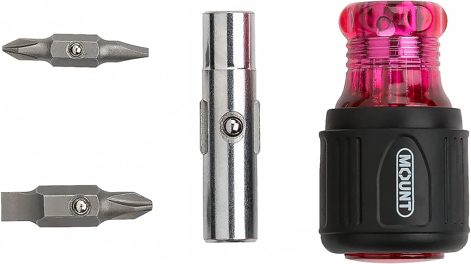 Mount 6-in-1 Stubby Multi-Bit Screwdriver Set, Industrial Grade Cr-V Steel Bits, Ergonomic CR+TPR Handle, Slotted/Cross Head & Nut Driver Sizes, Versatile Tool for Home/Vehicle Repair