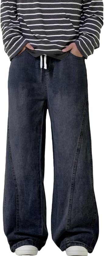 Mens Baggy Hip Hop Jeans Acid Washed Y2K Wide Straight Leg Loose Fit Denim Pants Fashion Casual Trousers Streetwear