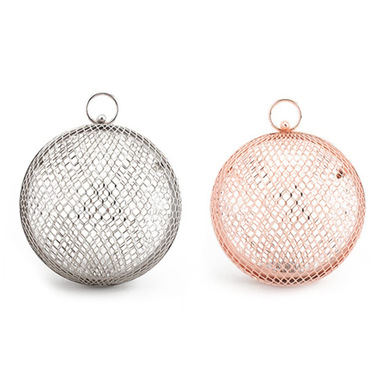Borsa da Sera Rotonda in Metallo Oro per Donna, Clutch