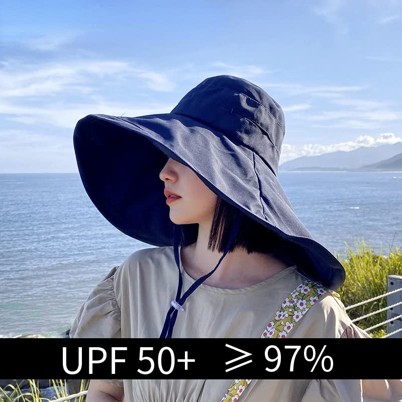 Cappello Sole Donna Tesa Larga 11,9 Cm - Reversibile, Pieghevole, Protezione UV - Per Pesca, Spiaggia, Viaggi - Nero
