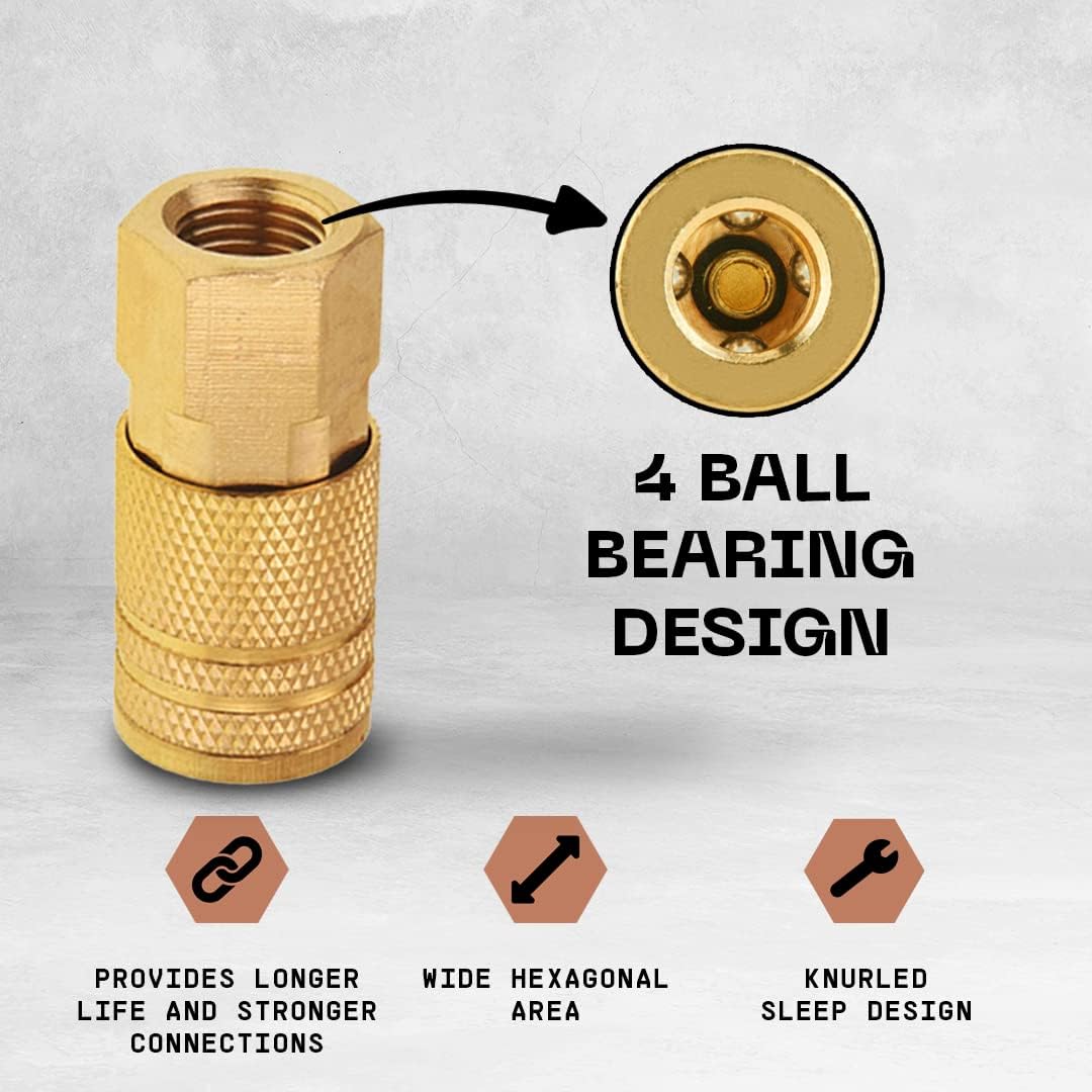 Female Air couplers -1/4-Inch NPT Thread Quick Connect Air Coupler Plug Kit - 10-Pack, Air Tools Fittings Set, Air Compressor Accessories Fittings with Brass Finish