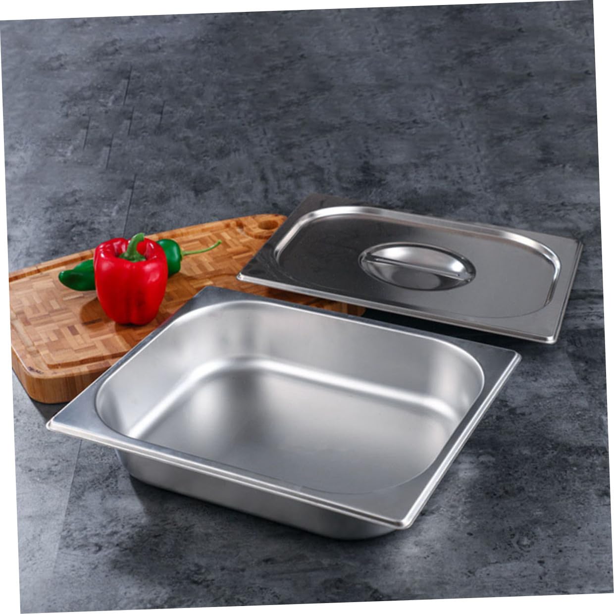 Teglia Rettangolare per Buffet in Acciaio Inox 1/2 Gn 6,5 Cm con Coperchio, Vassoio Portata per Snack e Piatti, Materiale Sicuro, per Ristorazione e Catering